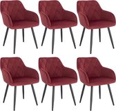 Set Van 6 Eetkamerstoelen Met Armleuning Rugleuning Stoel Met Fluwelen Bekleding Metalen Poten Bordeaux