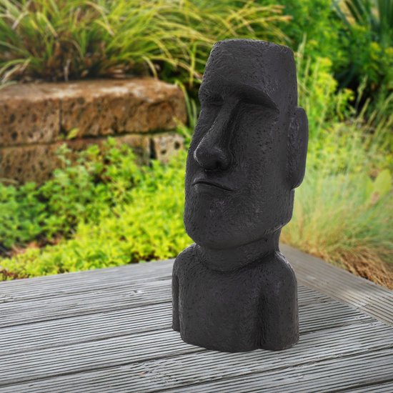 Figurine principale de l'île de Pâques anthracite, 26,5x19x53,5 cm, résine de pierre moulée
