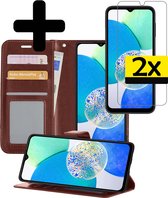 Hoesje Geschikt voor Samsung A14 Hoesje Book Case Hoes Wallet Cover Met 2x Screenprotector - Hoes Geschikt voor Samsung Galaxy A14 Hoesje Bookcase Hoes - Bruin