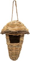 Vogelhuis riet - vogelhuisje stro - vogelnest langwerpig gevlochten - natuurlijk nestbuidel - loungenest dakje - 19 cm - kerst cadeau tip