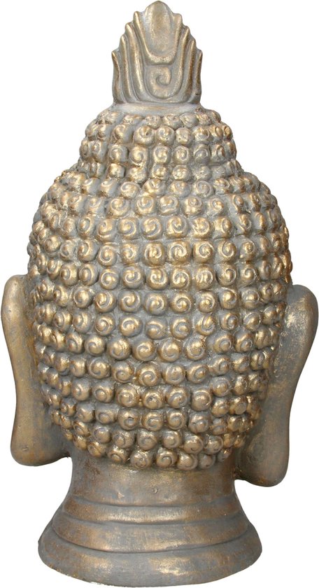 Statue tête de Bouddha 53cm en polyrésine aspect bronze pour le yoga