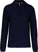 Herenpoloshirt met knopen en lange mouwen Donkerblauw - 4XL
