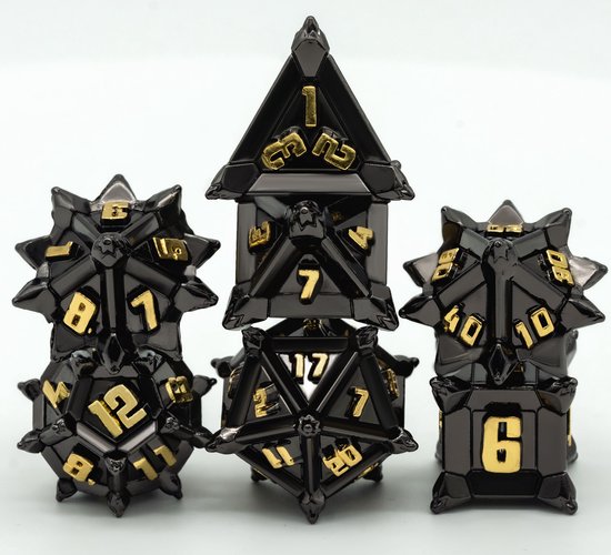 Afbeelding van het spel Black with Golden Font Metal dice (Pinwheel)