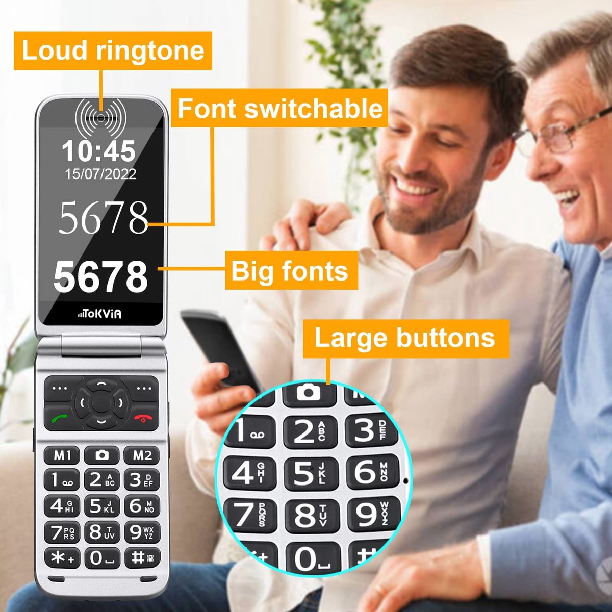 TOKVIA Téléphone Portable pour Senior, GSM Portable pour Personnes âgées, D