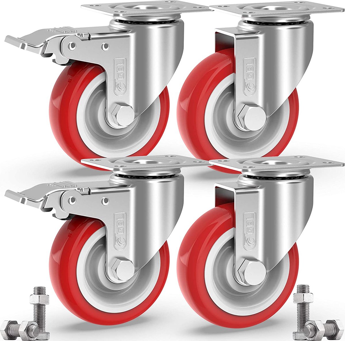 Heavy Duty Casters / Trolley Wheels for Furniture - Rubber Heavy Duty Wheels - Heavy Duty Castors / Transport Wheels 125mm