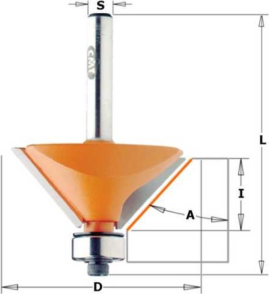 ENT 13524 Afkantfrees, Hardmetaal, Schachtdoormeter (S) 12 mm, Freesdoormeter (D) 12,7 mm, NL 38,1 mm, met 3 snijkanten (Z3), SL 40 mm, GL 92,5 mm, met kogellager