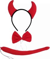 Akyol - Duivel hoofdband met staart – devil– griezelig –rood-halloween -duivel oortjes -duivel -evil -carnaval -feest -duivel diadeem- duivel haarband -diadeem-halloween accesoires- zwart – trick or treat – verjaardag – verassing – happ