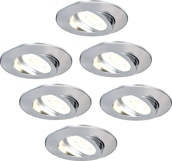 Ledvion Set van 6 LED Inbouwspot, RVS, 5W, IP65, CCT, COB, Ø75mm, Dimbaar, Badkamer Inbouwspot, Plafond Inbouwspot, Dimbare LED Lamp, 5 Jaar Garantie