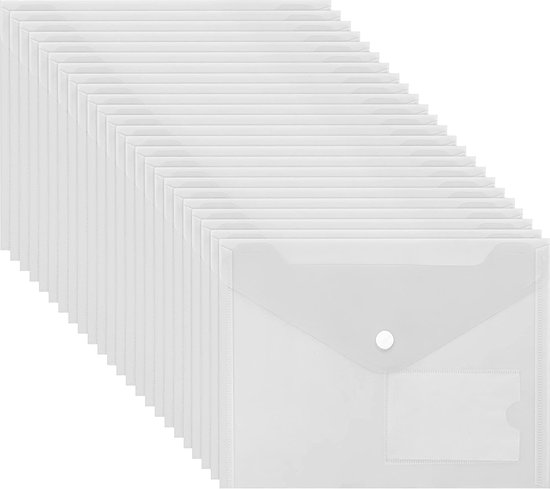 10x Pochette Porte-Document A4 - Transparent - Bouton Pression