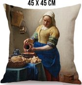 Allernieuwste.nl® Kussen Het Melkmeisje Johannes Vermeer - Kussenhoes Polyester Peach Skin Perzikhuid - Kussenovertrek - Kleur 45 x 45 cm