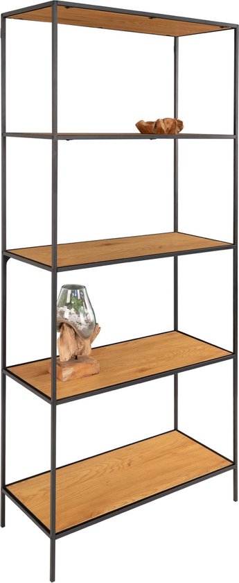 Vita Shelf - Schap met zwart frame en 5 eikenlook planken 80x36x170 cm
