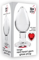 Adam & Eve Buttplug Red Heart Gem Glass Plug Large Transparant