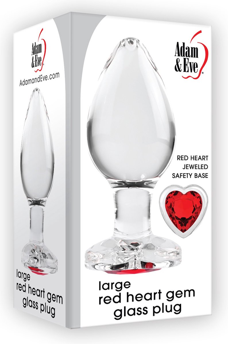 Goedkoopste Adam & Eve Buttplug Red Heart Gem Glass Plug Large Transparant