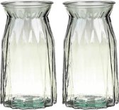 Bellatio Design Bloemenvaas - 2x - helder groen transparant glas - D12 x H20 cm - vaas