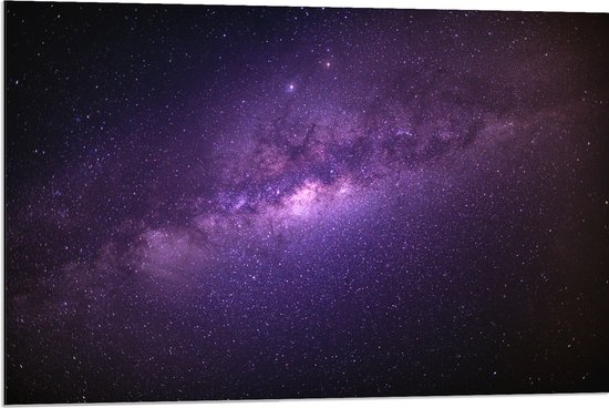Dibond - Paarse Gloed over Sterrenhemel in Heelal - 90x60 cm Foto op Aluminium (Met Ophangsysteem)