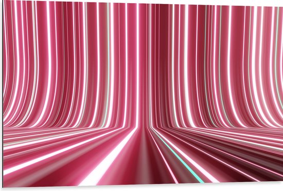 WallClassics - Dibond - Verschillende Tinten Roze in Streeppatroon - 105x70 cm Foto op Aluminium (Wanddecoratie van metaal)