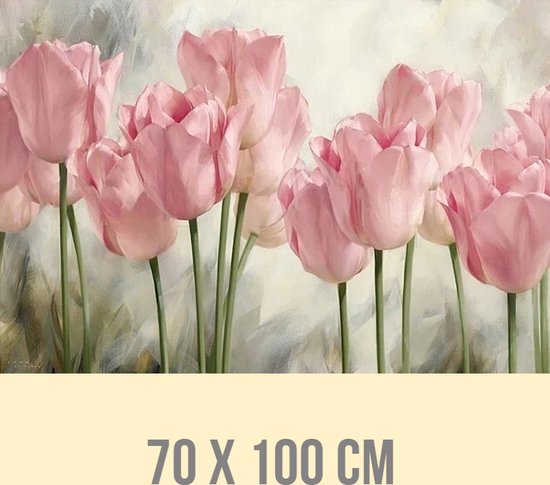 Allernieuwste.nl® Canvas Schilderij Klassieke Roze Tulpen - Bloemen Stilleven Natuur - Kleur - 70 x 100 cm