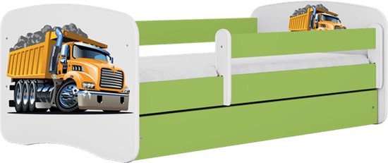 Kocot Kids - Bed babydreams groen vrachtwagen met lade met matras 160/80 - Kinderbed - Groen