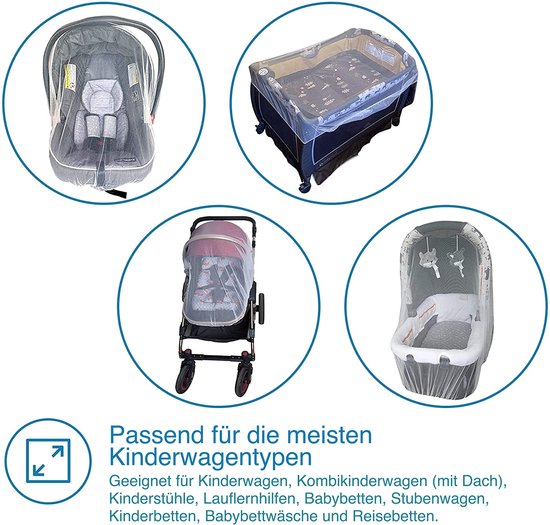 Enovoe® Muggennet kinderwagen - Stevig & Ideaal voor wieg, Pack N Plays & Draagbaar Minibedje (Wit)