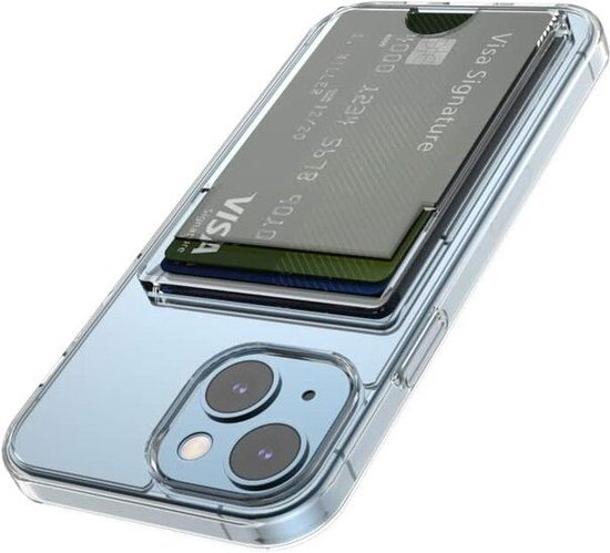 Transparante iPhone hoes met kaarthouder en creditcard.