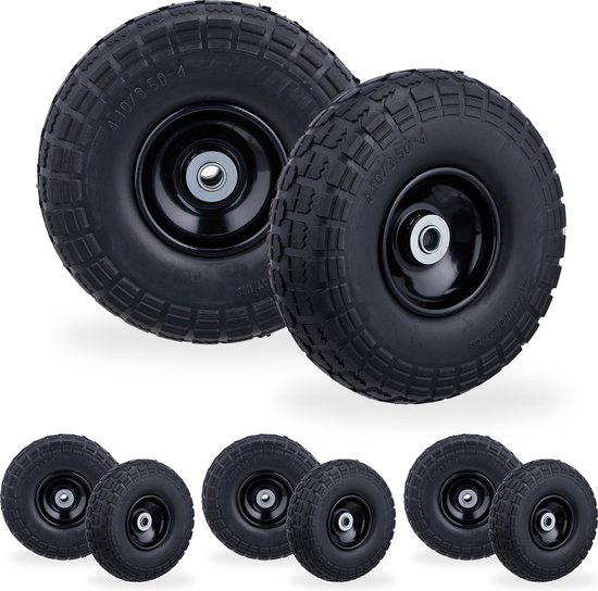 Relaxdays 8x roue de diable - 4.1/3.5-4 - caoutchouc - roue de diable - pneu anti-crevaison noir