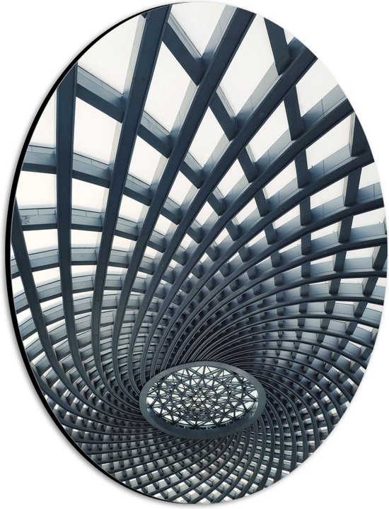 Dibond Ovaal - Abstract Kunstwerk met Vakken - 21x28 cm Foto op Ovaal (Met Ophangsysteem)