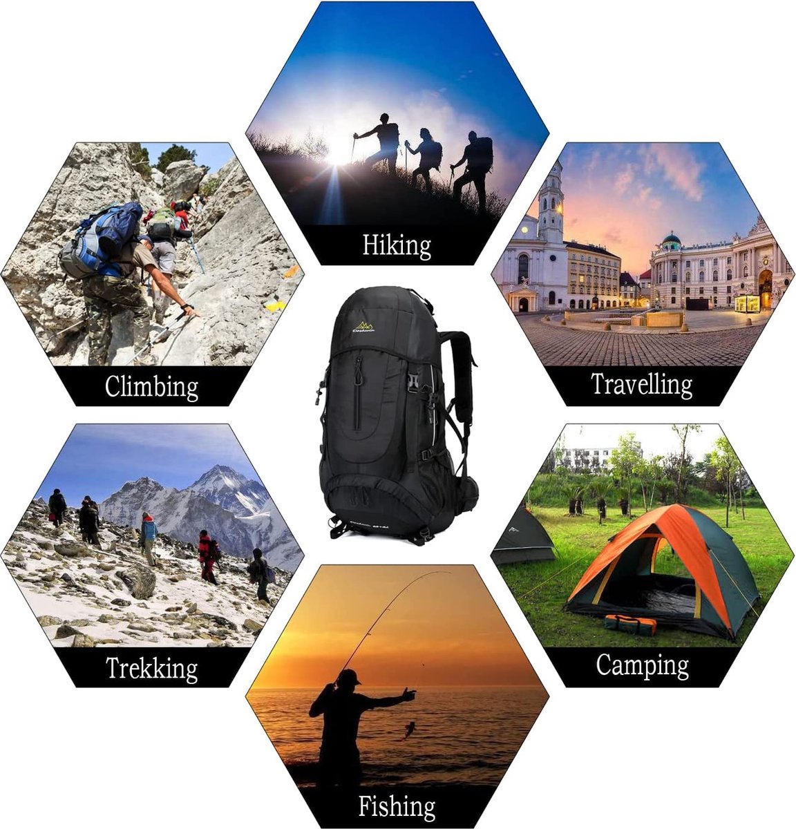 Doshwin 70L Sac à Dos Trekking Camping Voyage Randonnée Grand Pour Homme Femme