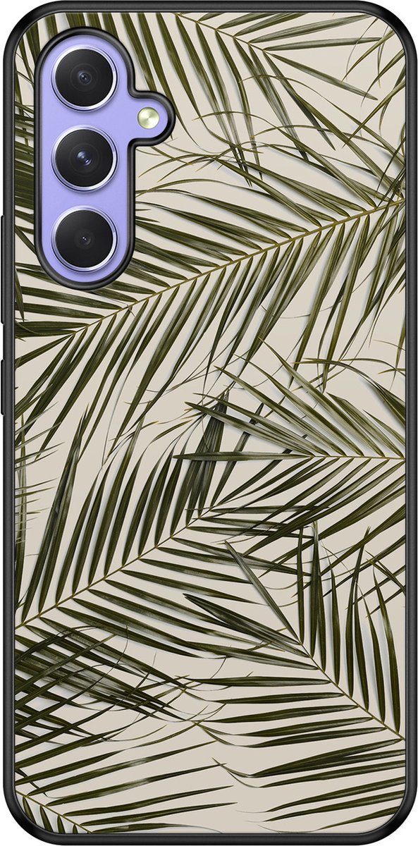 Leuke Telefoonhoesjes - Hoesje geschikt voor Samsung Galaxy A54 - Palm leaves - Backcover zwart - Planten - Groen