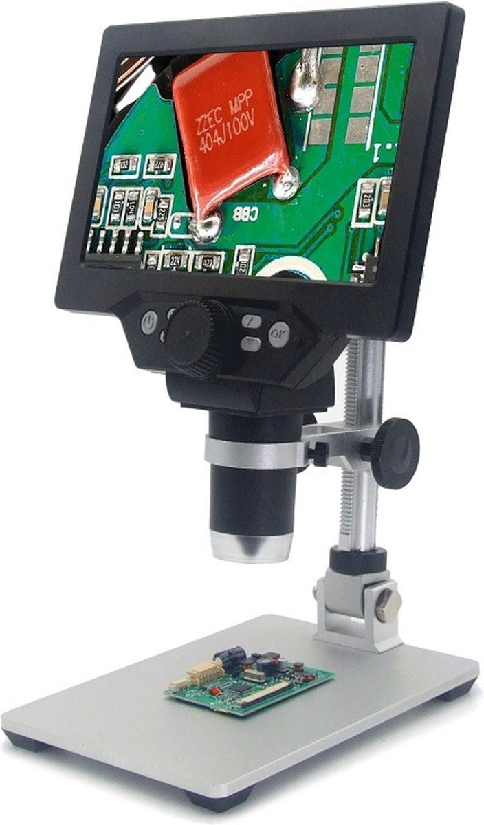 DrPhone DGM1 - Digitale Microscoop met Accu - 1X Tot 1200X Vergroting - 7 Inch LCD scherm - 12 MP - Verstelbare LED Licht - Zwart / Zilver