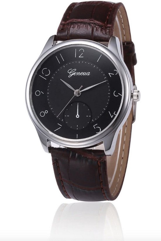 Hidzo Horloge Geneve H004 Ø 37 mm - Bruin - Kunstleer