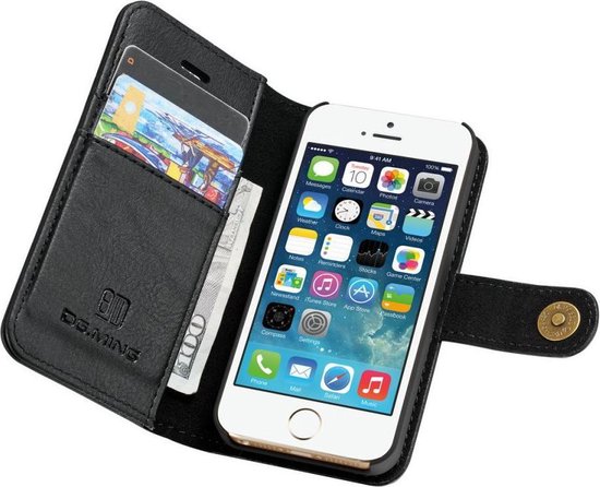 Etui Portefeuille en Cuir Véritable pour Apple iPhone SE / 5S / 5 Noir | bol
