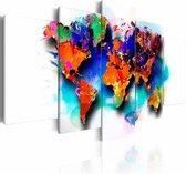 Schilderij - Wereldkaart - Pittoreske Wereld, 5luik , multikleur , wanddecoratie , premium print op canvas