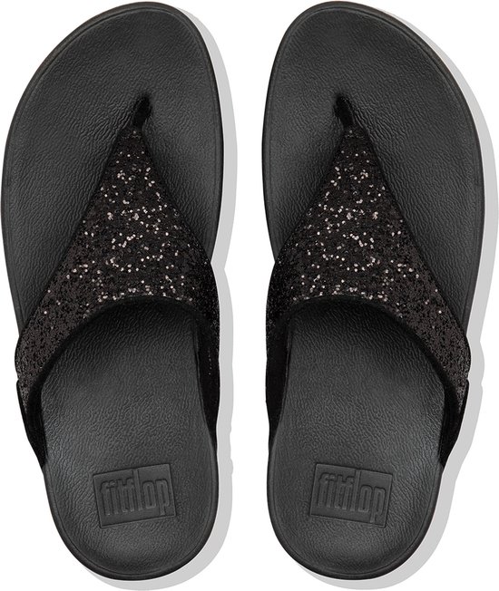 FitFlop Lulu Glitter Toe-Thongs PU Glitter Dames Slippers - Zwart Glitter