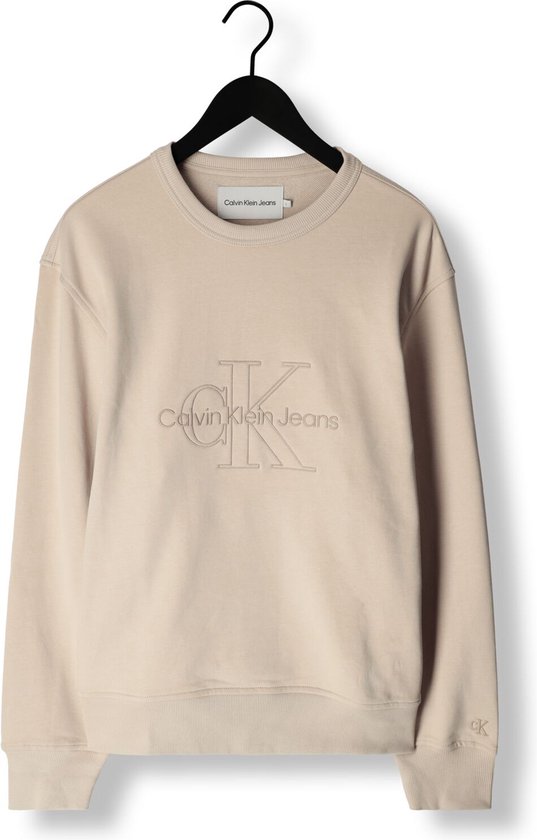Calvin Klein Monologo Washed Crew Neck Pulls & Gilets Homme - Pull - Sweat à capuche - Cardigan - Beige - Taille M