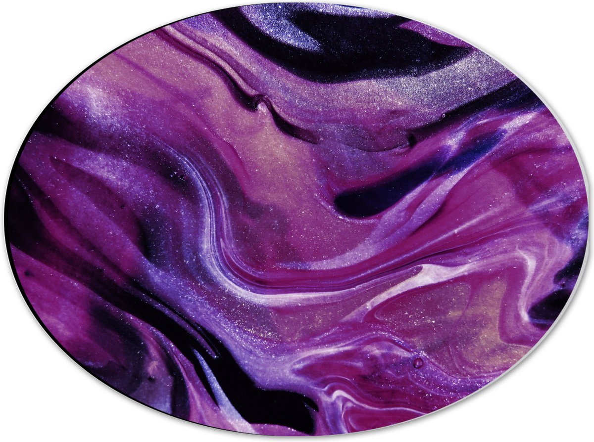 Dibond Ovaal - Mix van Zwart en Paarse Glitterverf - 40x30 cm Foto op Ovaal (Met Ophangsysteem)