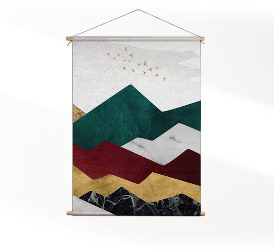 Textielposter Kleurrijke Bergen 03 M (55 X 40 CM) - Wandkleed - Wanddoek - Wanddecoratie