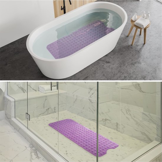 Belle Vous Non Slip Douche & Badmat – 1 m x 40 cm – Machine Wasbaar Badkamer Matten met Extra Zuigcups & Drainage Gaten voor Badkuib – Anti Slip & Anti Schimmel
