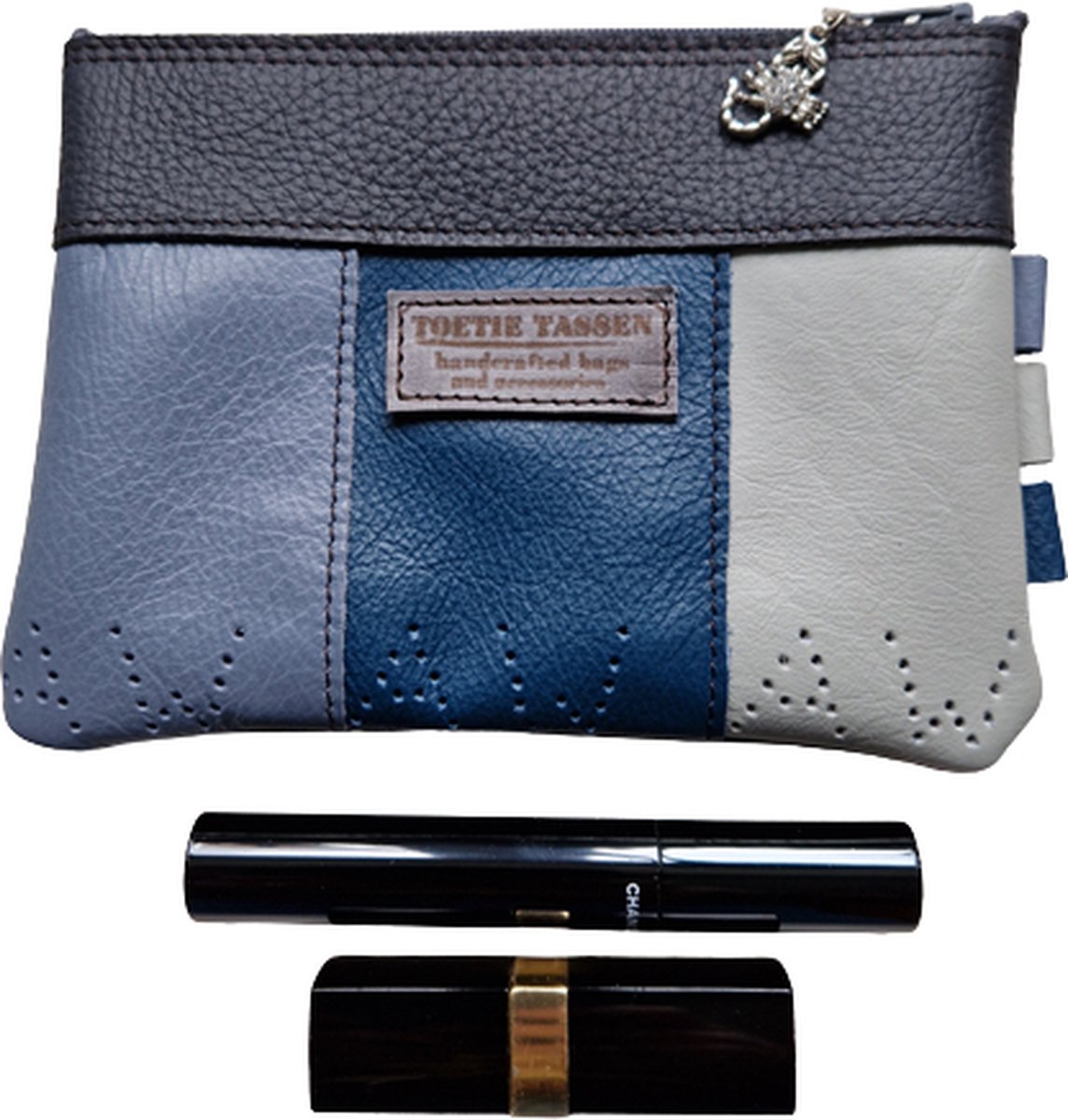 Toetie & Zo Handgemaakte Makeuptas - Etui - Leer - Blauw - Telefoontas - Makeuptas - Pennenetui - Medicijnhoesje - Leder