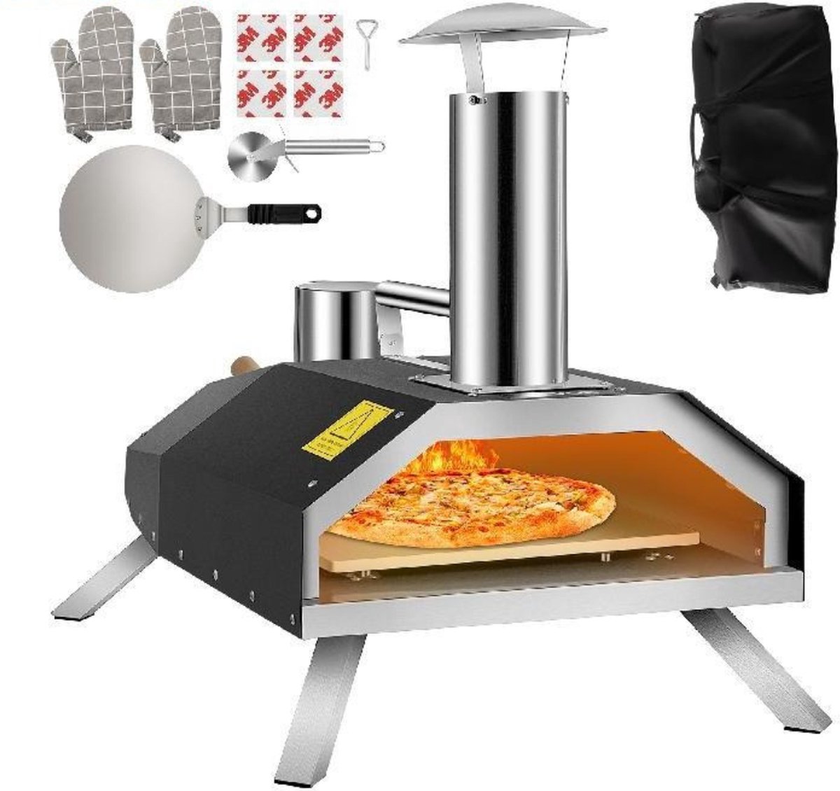 Bolture Pizza Oven Buiten - Houtgestookte Pizza Oven Tot 300ºC - Pizzasteen - RVS - Inclusief Pizzaspatel