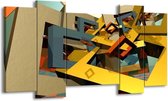 GroepArt - Schilderij - Abstract - Geel, Grijs, Zwart - 120x65 5Luik - Foto Op Canvas - GroepArt 6000+ Schilderijen 0p Canvas Art Collectie - Wanddecoratie