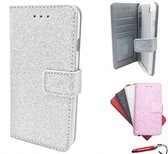 Zilveren Glitter Glamm Wallet / Book Case / Boekhoesje/ Telefoonhoesje / Hoesje iPhone 8 Plus met vakje voor pasjes, geld en fotovakje