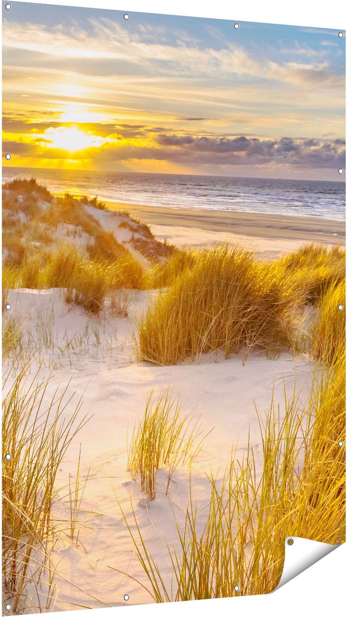 Gards Tuinposter Strand en Duinen tijdens Zonsondergang - 120x180 cm - Tuindoek - Tuindecoratie - Wanddecoratie buiten - Tuinschilderij Multikleur