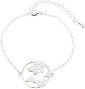 Joboly Wereldbol wereldkaart aarde armband - Dames - Zilverkleurig - 15 cm