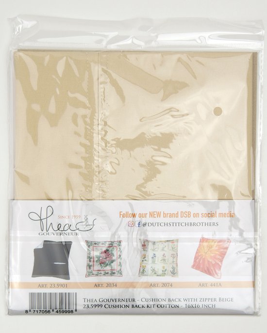 Thea Gouverneur Cross Stitch Kit Pillow Back with Zipper - 23.5999 - Beige - Katoen - Broderie pour adultes