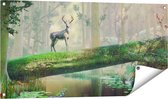 Gards Tuinposter Hert in het Bos op een Boom - 100x50 cm - Tuindoek - Tuindecoratie - Wanddecoratie buiten - Tuinschilderij