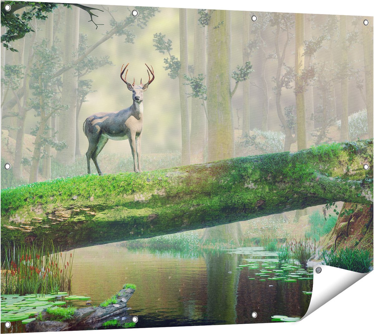 Gards Tuinposter Hert in het Bos op een Boom - 120x90 cm - Tuindoek - Tuindecoratie - Wanddecoratie buiten - Tuinschilderij Multikleur
