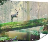 Gards Tuinposter Hert in het Bos op een Boom - 120x90 cm - Tuindoek - Tuindecoratie - Wanddecoratie buiten - Tuinschilderij
