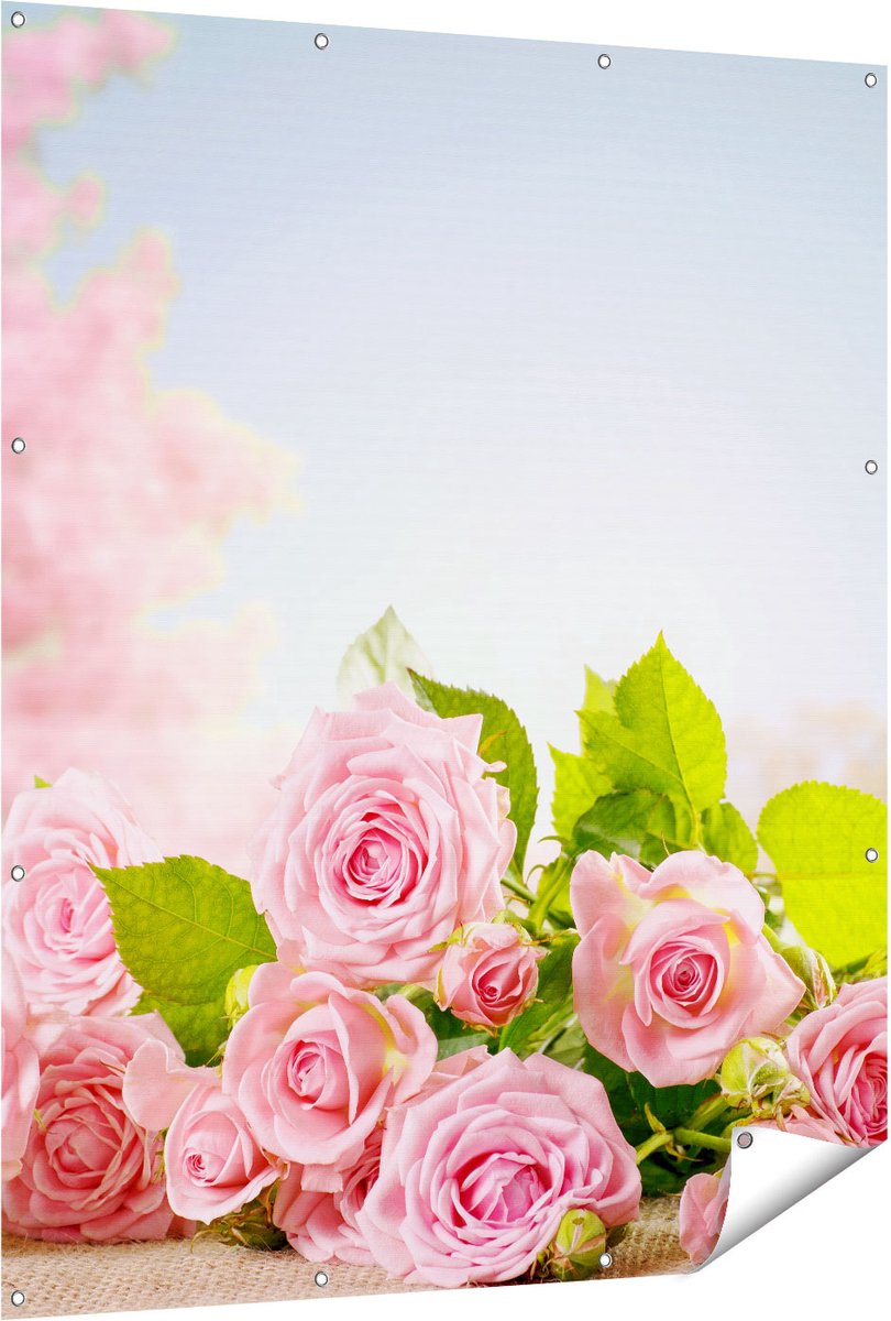 Gards Tuinposter Boeket Roze Rozen Bloemen - 120x150 cm - Tuindoek - Tuindecoratie - Wanddecoratie buiten - Tuinschilderij Multikleur