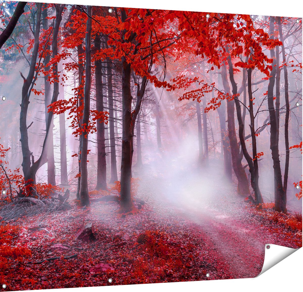 Gards Tuinposter Rood Bos met Bomen - 150x120 cm - Tuindoek - Tuindecoratie - Wanddecoratie buiten - Tuinschilderij Multikleur