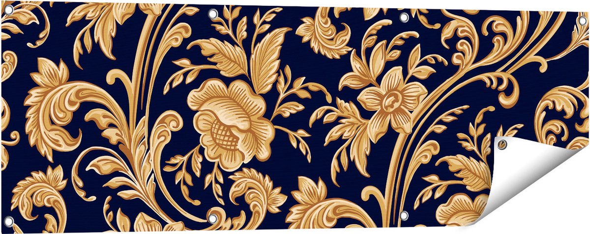 Gards Tuinposter Decoratieve Gouden Bloemen Achtergrond - 120x40 cm - Tuindoek - Tuindecoratie - Wanddecoratie buiten - Tuinschilderij Multikleur